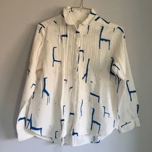 White Giraffes & Flowers Button Down